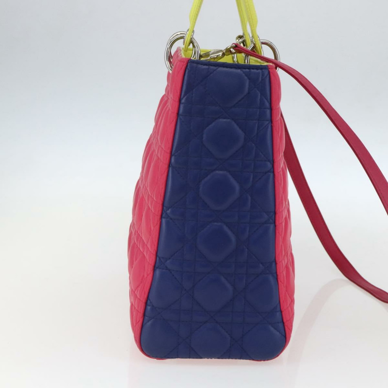 【日本直送】Christian Dior Lady Dior Canage 手提包，真皮材質，兩用，粉紅色/銀色，正品，貨號 157405SAM-2