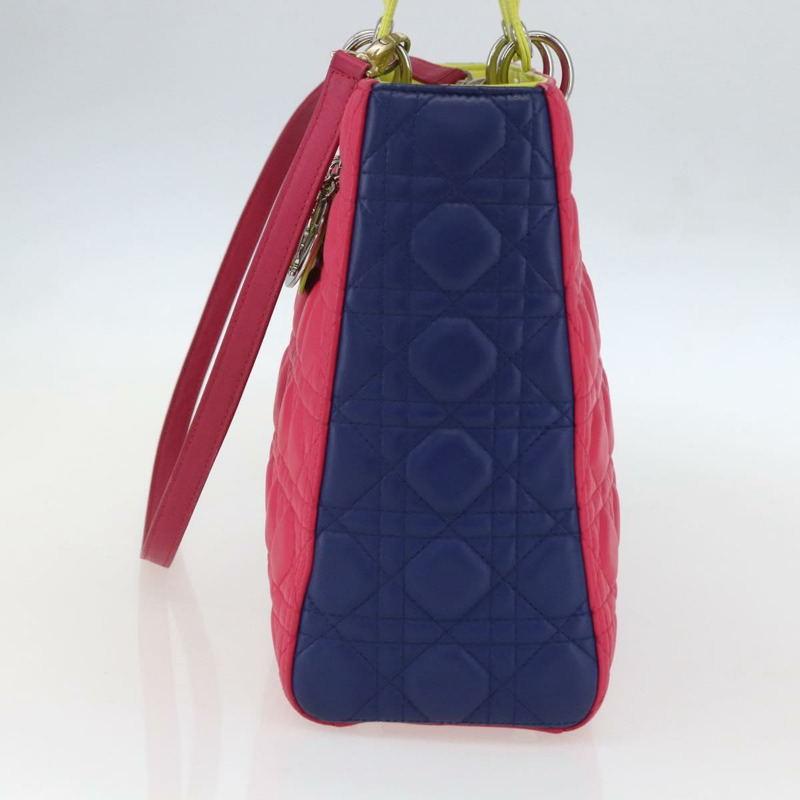 【日本直送】Christian Dior Lady Dior Canage 手提包，真皮材質，兩用，粉紅色/銀色，正品，貨號 157405SAM-3