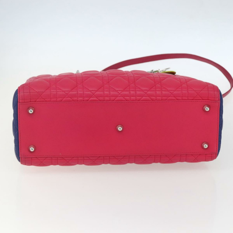 【日本直送】Christian Dior Lady Dior Canage 手提包，真皮材質，兩用，粉紅色/銀色，正品，貨號 157405SAM-4