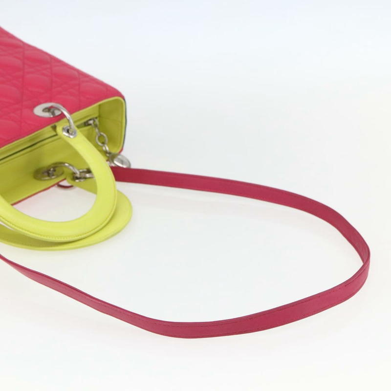 【日本直送】Christian Dior Lady Dior Canage 手提包，真皮材質，兩用，粉紅色/銀色，正品，貨號 157405SAM-7
