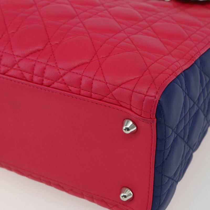 【日本直送】Christian Dior Lady Dior Canage 手提包，真皮材質，兩用，粉紅色/銀色，正品，貨號 157405SAM-8