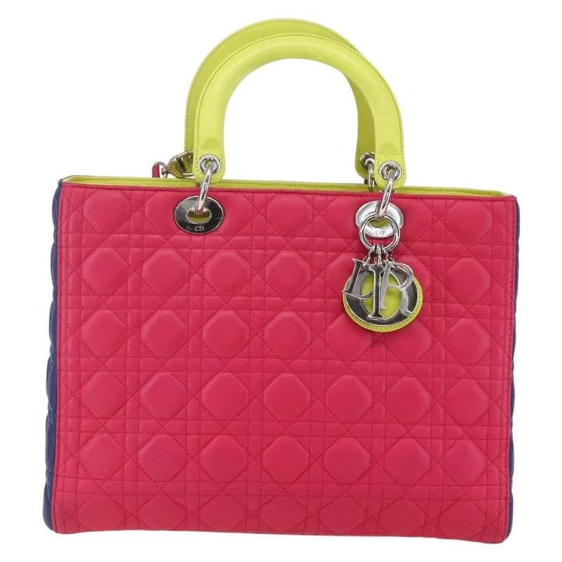 【日本直送】Christian Dior Lady Dior Canage 手提包，真皮材質，兩用，粉紅色/銀色，正品，貨號 157405SAM-12