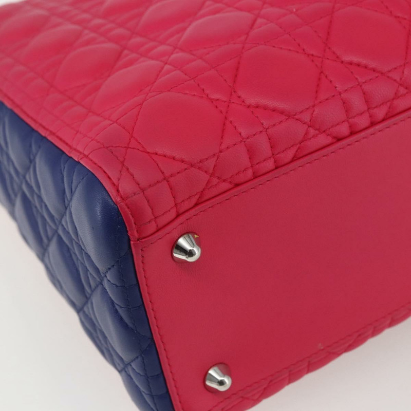 【日本直送】Christian Dior Lady Dior Canage 手提包，真皮材質，兩用，粉紅色/銀色，正品，貨號 157405SAM-15