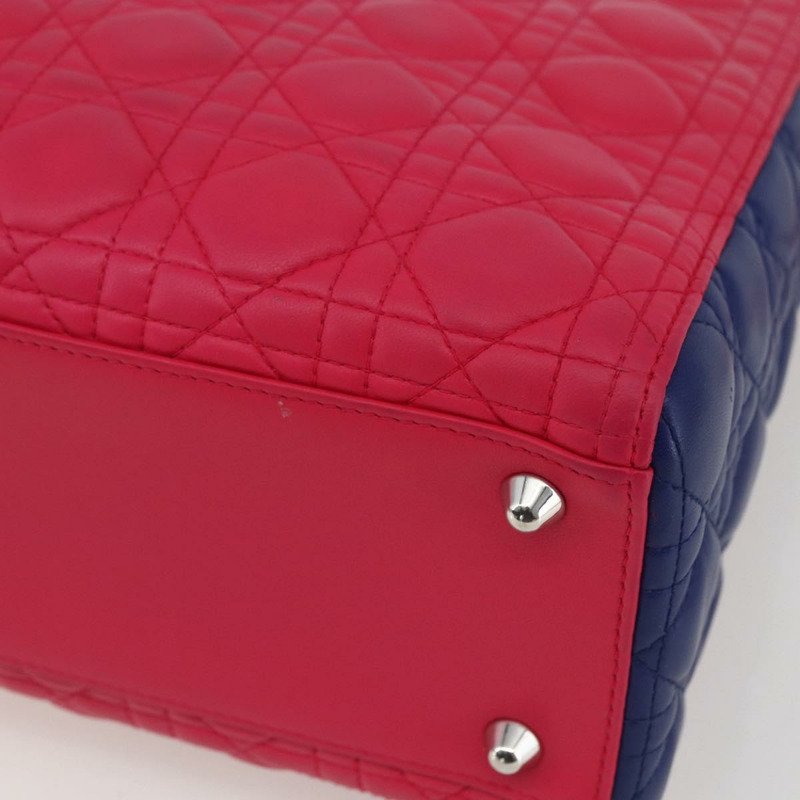 【日本直送】Christian Dior Lady Dior Canage 手提包，真皮材質，兩用，粉紅色/銀色，正品，貨號 157405SAM-16