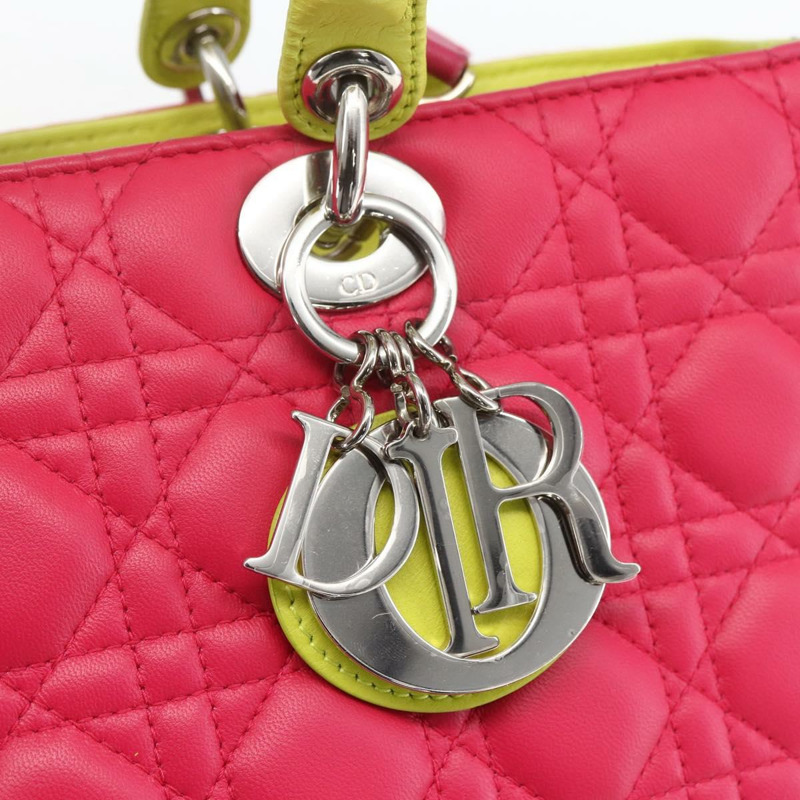 【日本直送】Christian Dior Lady Dior Canage 手提包，真皮材質，兩用，粉紅色/銀色，正品，貨號 157405SAM-18