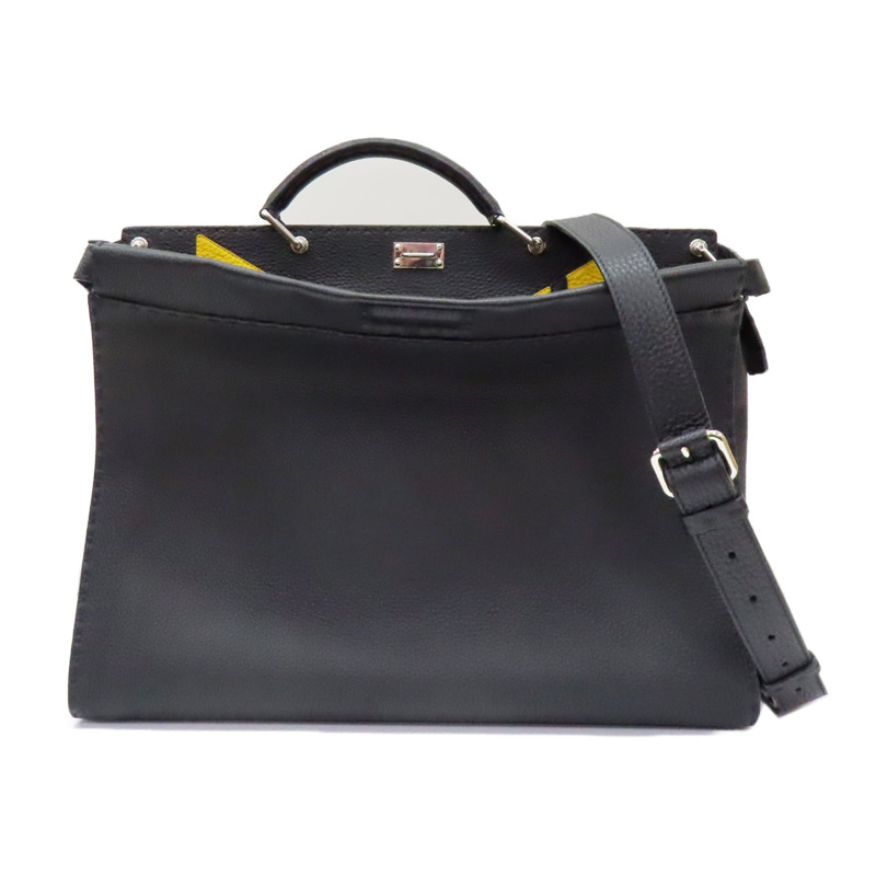 黑色牛皮 小怪獸 Peekaboo 兩用包 銀扣【FENDI 芬迪】 7VA388-0