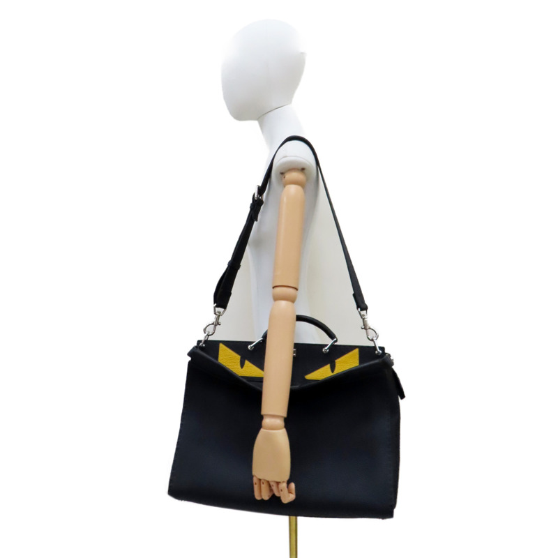 黑色牛皮 小怪獸 Peekaboo 兩用包 銀扣【FENDI 芬迪】 7VA388-9