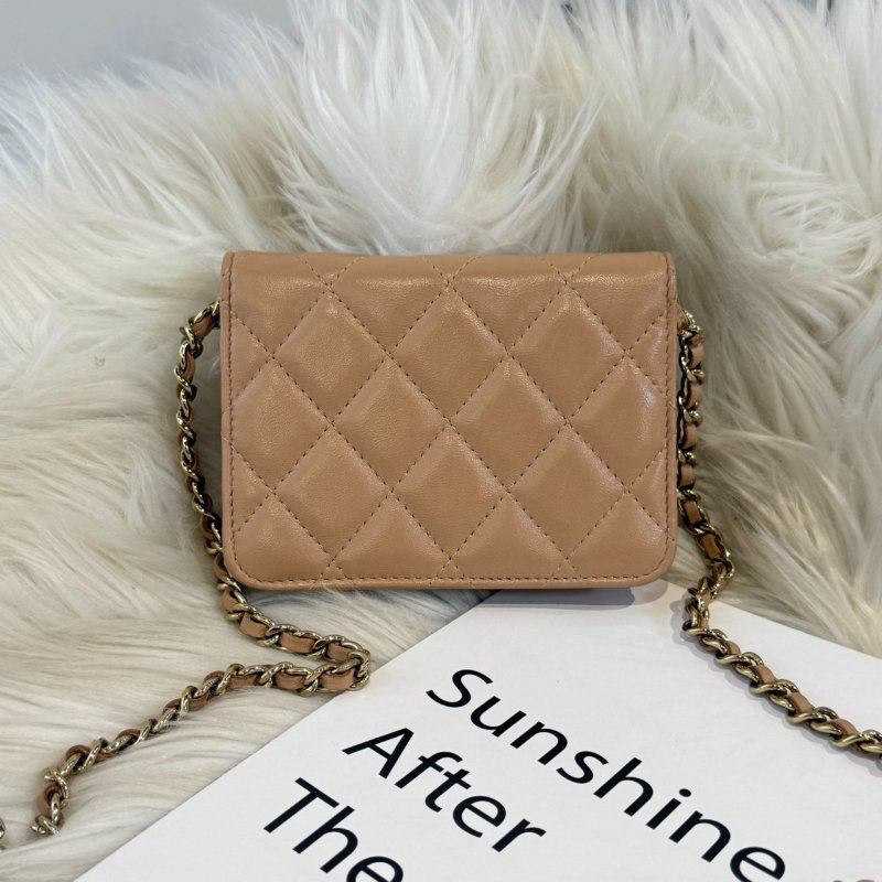 香奈兒 奶茶金釦CF MINI鍊包-2