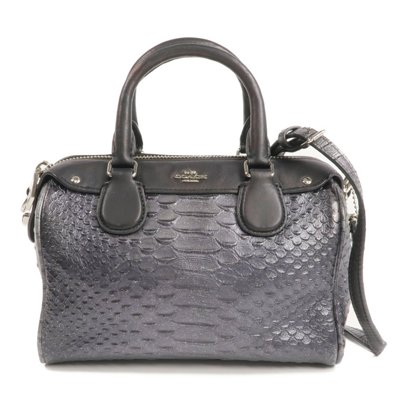 COACH 牛皮皮革2 Way Shoulder Bag銀扣手挽肩背兩用袋-0