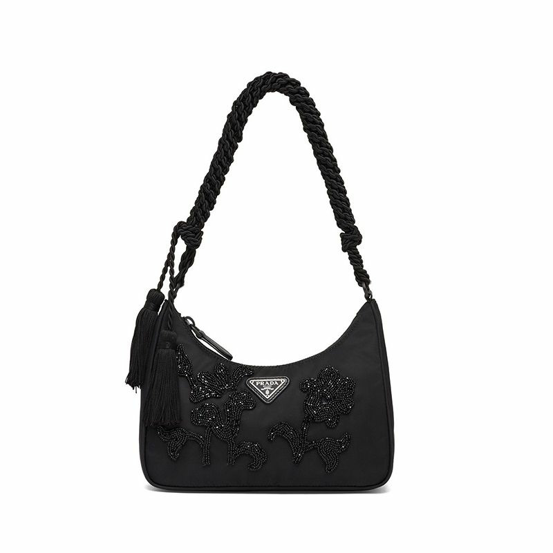 PRADA 復刻版石花 1BC204 V4FO 2DJL 黑色-0