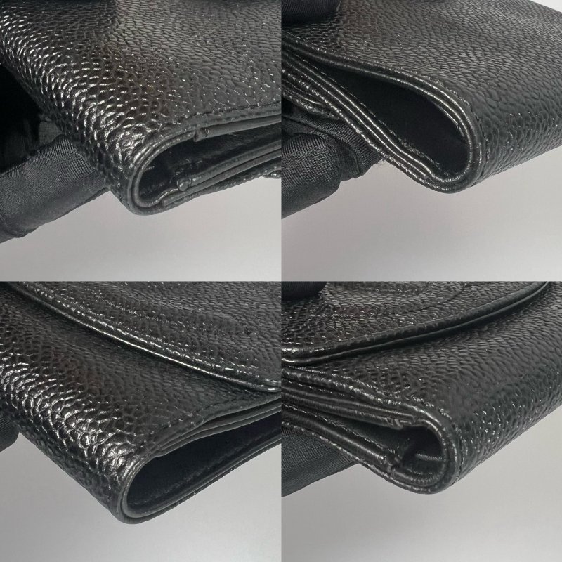 CHANEL 浮雕荔枝皮翻蓋對開短夾 黑 5開-8