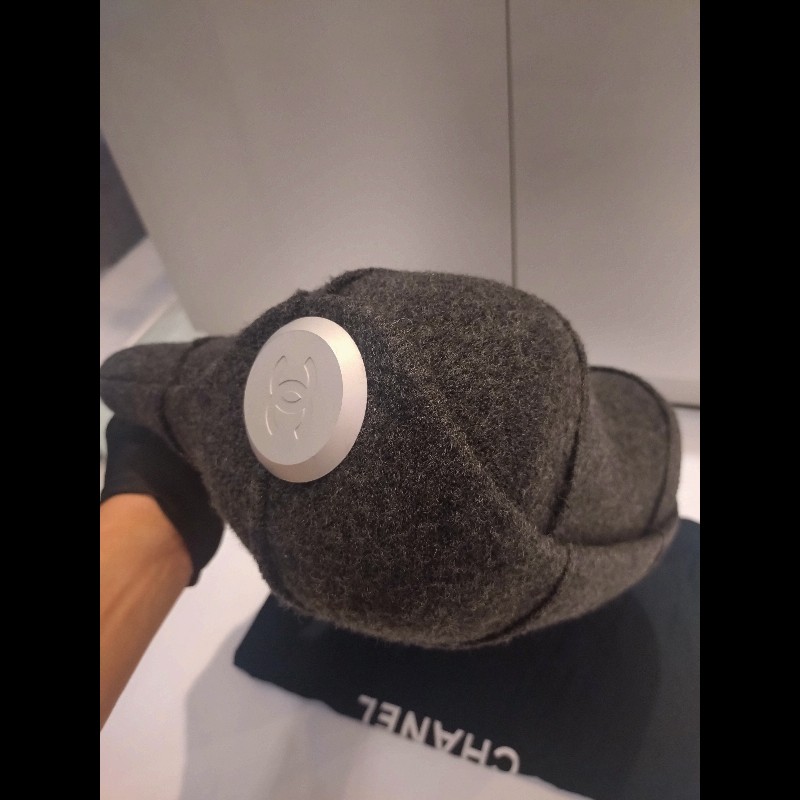 Chanel 絕版硬殼灰布手提包-6