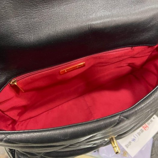 東區正精品㊣CHANEL 19 AS1161 香奈兒黑色大菱格紋小羊皮金銀鍊肩背包手提包中號 30CM RZ6114-2