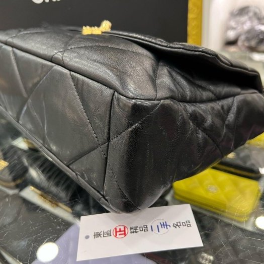 東區正精品㊣CHANEL 19 AS1161 香奈兒黑色大菱格紋小羊皮金銀鍊肩背包手提包中號 30CM RZ6114-6