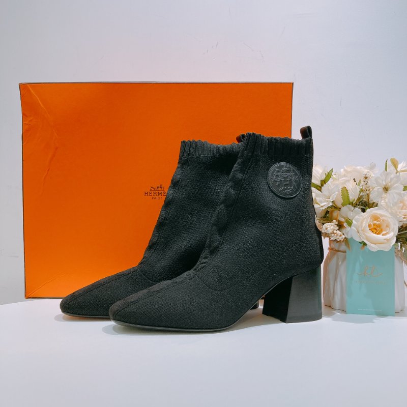 TW4598 Hermes愛馬仕 襪筒靴 黑色 6cm高跟 Volver 60 Ankle Boot Black 37Size-0
