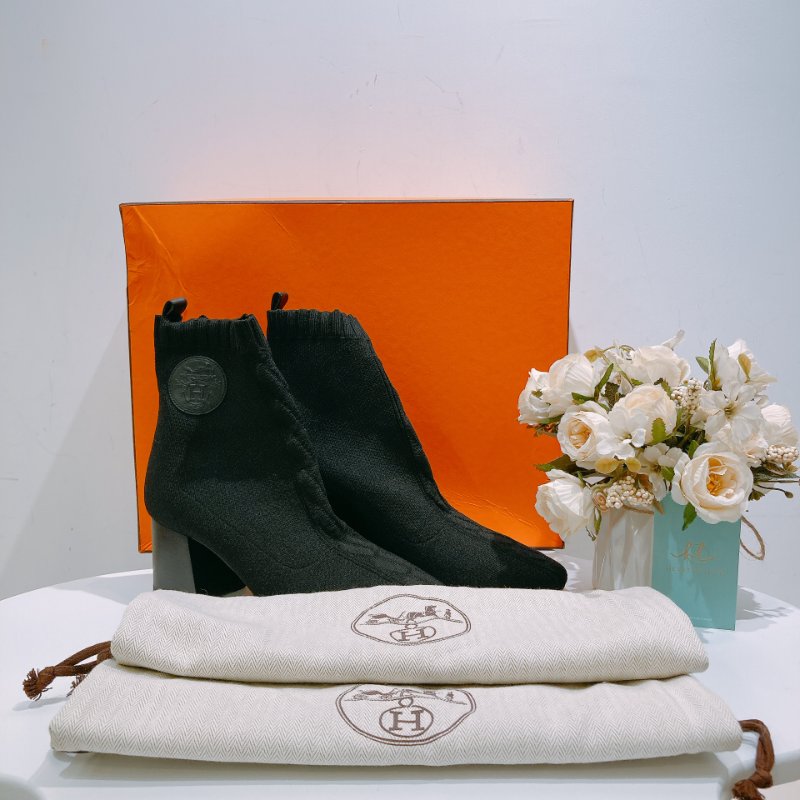 TW4598 Hermes愛馬仕 襪筒靴 黑色 6cm高跟 Volver 60 Ankle Boot Black 37Size-12