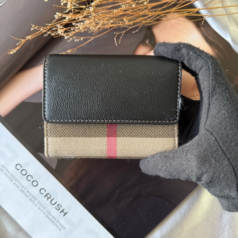 Lancaster 牛皮及帆布格紋三折短夾(黑色/棕色)-1