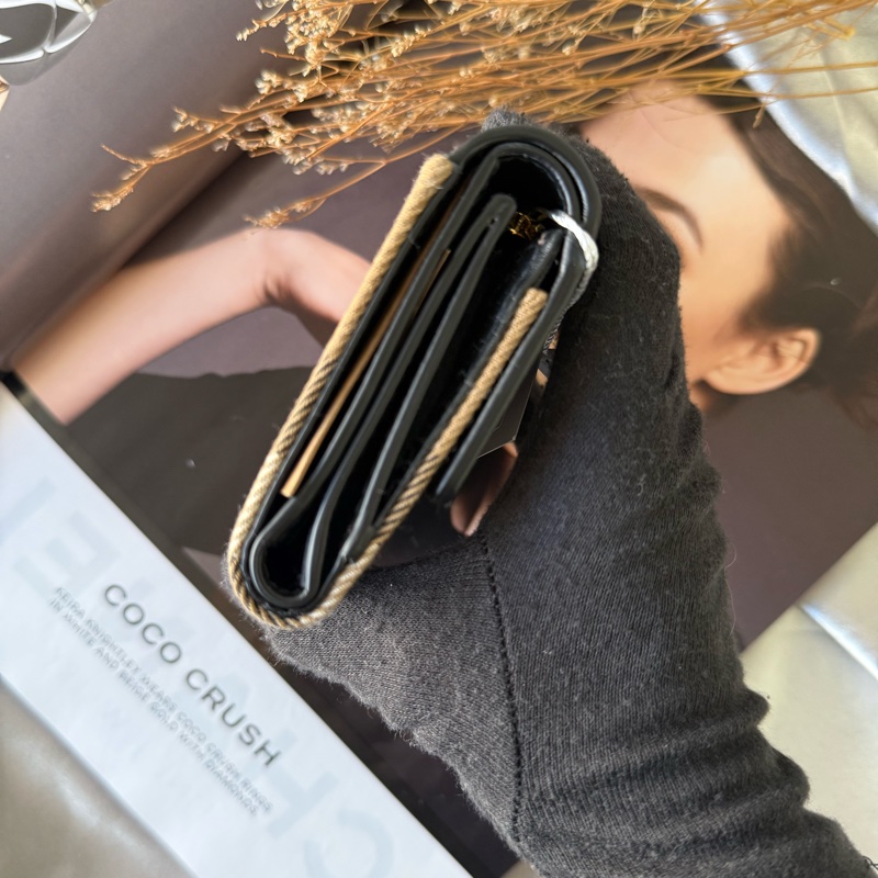 Lancaster 牛皮及帆布格紋三折短夾(黑色/棕色)-2