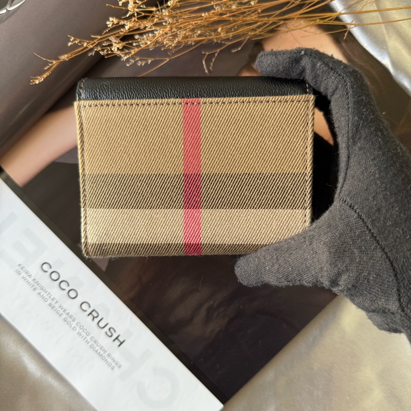 Lancaster 牛皮及帆布格紋三折短夾(黑色/棕色)-3