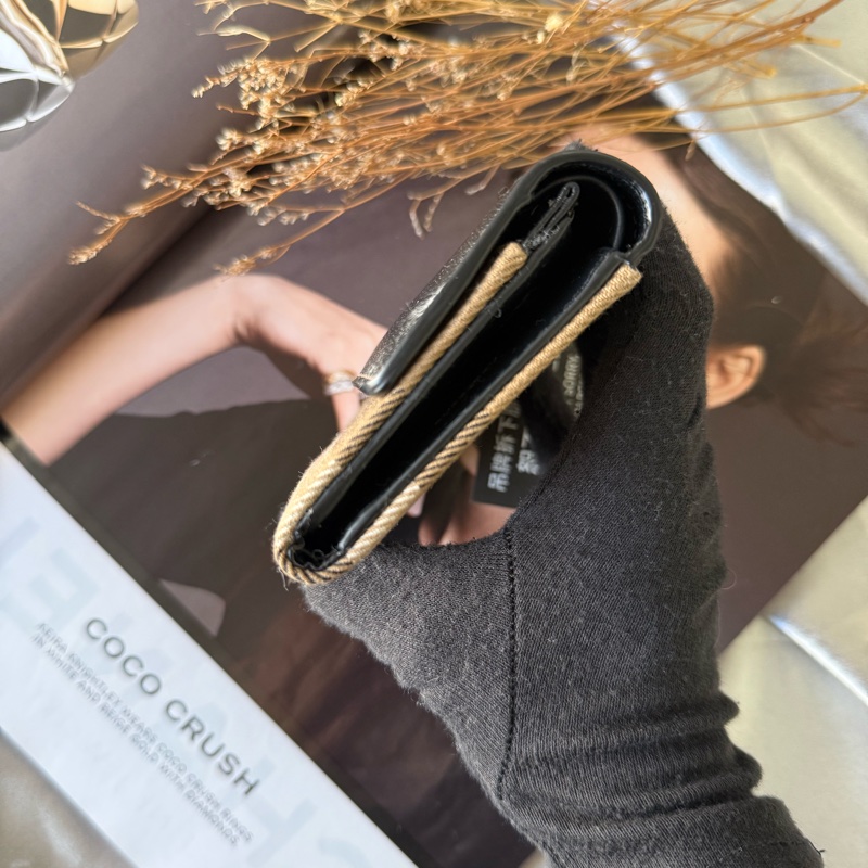 Lancaster 牛皮及帆布格紋三折短夾(黑色/棕色)-4