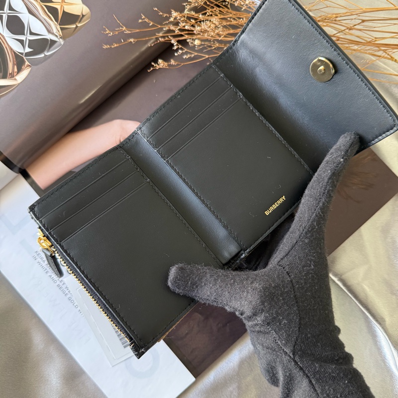 Lancaster 牛皮及帆布格紋三折短夾(黑色/棕色)-6