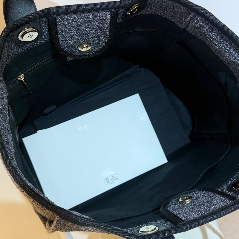 香奈兒Chanel毛呢深藍色配色沙灘包 大號-2