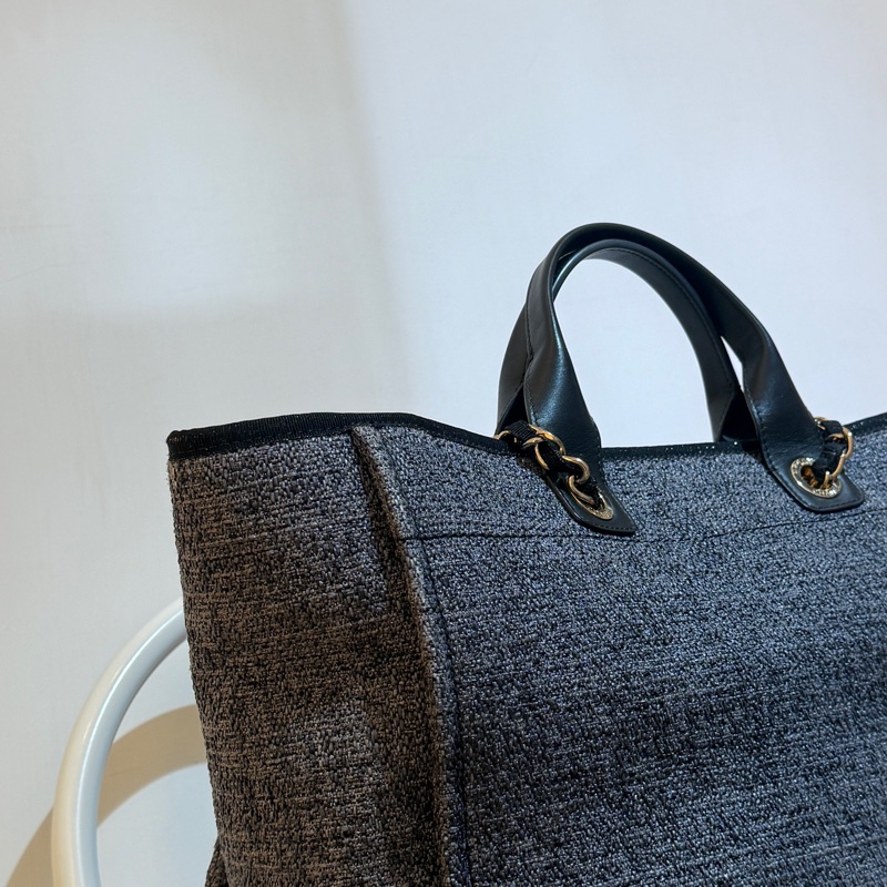 香奈兒Chanel毛呢深藍色配色沙灘包 大號-4