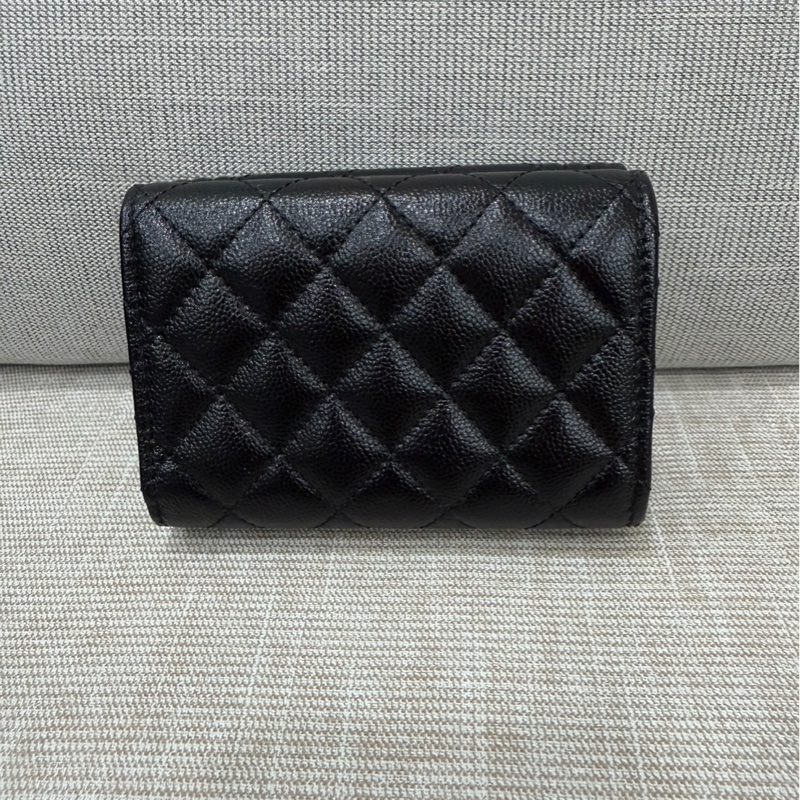 香奈兒 Chanel boy mini 三折短夾荔枝牛皮黑銀-2