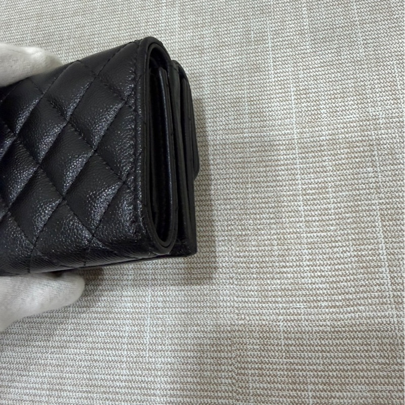 香奈兒 Chanel boy mini 三折短夾荔枝牛皮黑銀-5