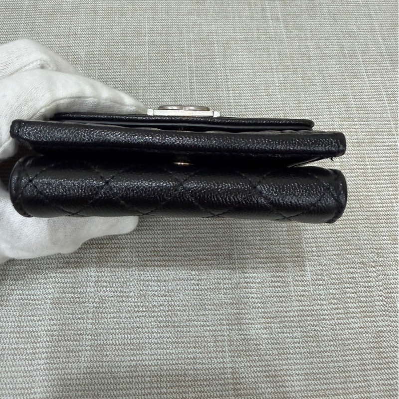 香奈兒 Chanel boy mini 三折短夾荔枝牛皮黑銀-9