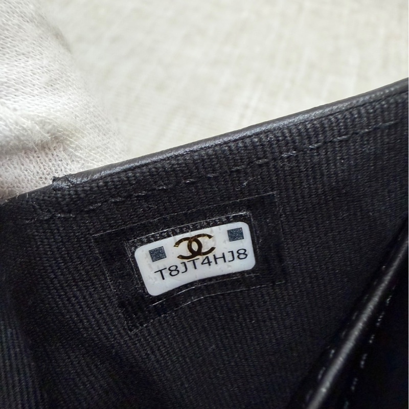 香奈兒 Chanel boy mini 三折短夾荔枝牛皮黑銀-19