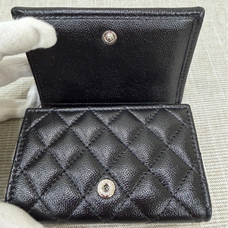 香奈兒 Chanel boy mini 三折短夾荔枝牛皮黑銀-20