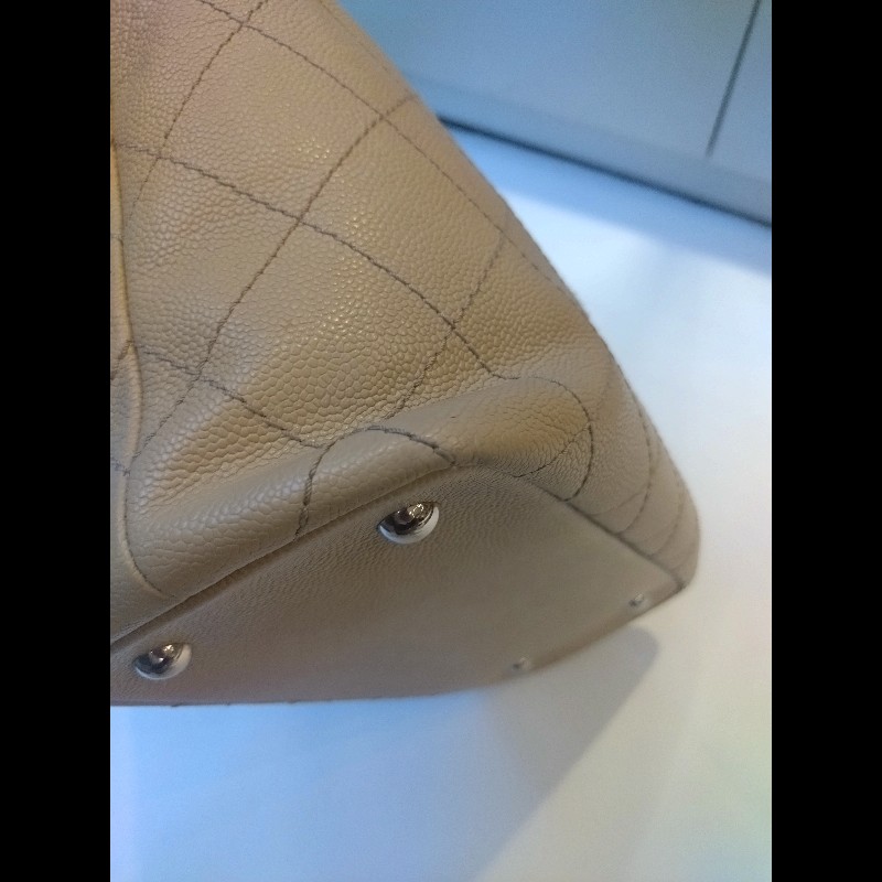 Chanel 黑肩帶淺灰皮革大托特包-7