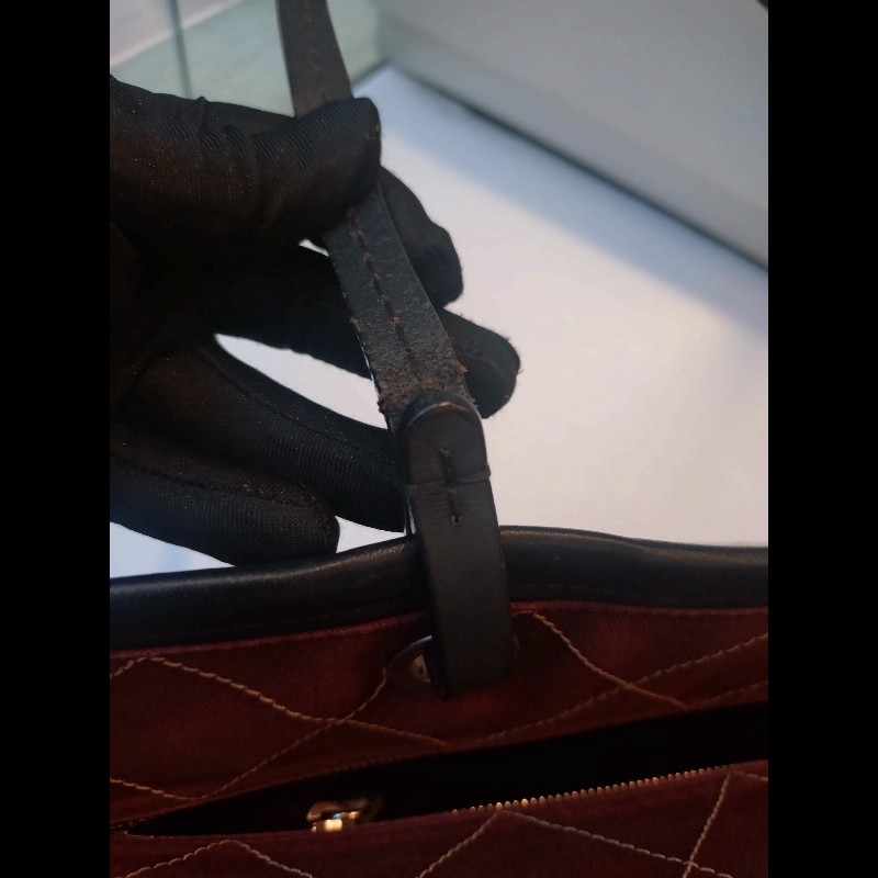 Chanel 黑肩帶淺灰皮革大托特包-30