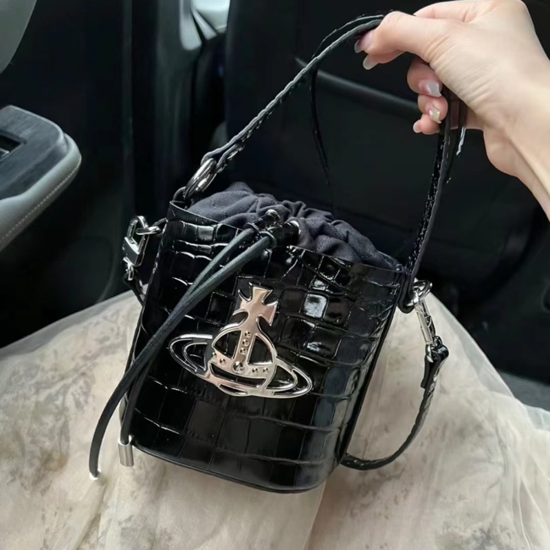 VivienneWestwood 黑色 鱷魚紋 真皮 水桶包 中號-0