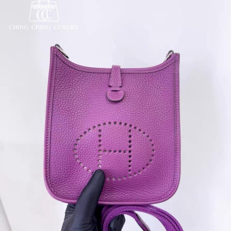 🌈Hermes💜Mini Evelyne💜P9海葵紫銀扣 💜全新未使用🌟Stamp Z🌟TC皮🌟-0