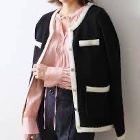 MARC BY MARC JACOBS 黑色粉邊羊羔絨針織開襟衫 厚款-0