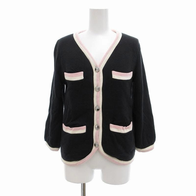 MARC BY MARC JACOBS 黑色粉邊羊羔絨針織開襟衫 厚款-1