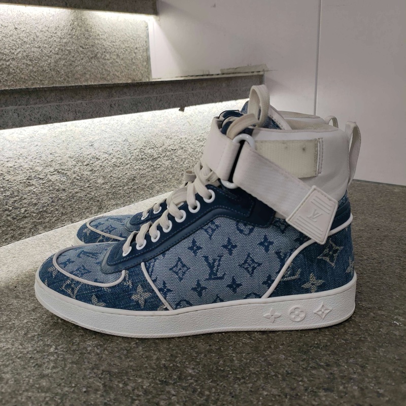 LV/路易威登 高幫板鞋 95新Boombox Monogram 帆布 丹寧布 高幫 時尚板鞋 女款 牛仔37.5碼-1