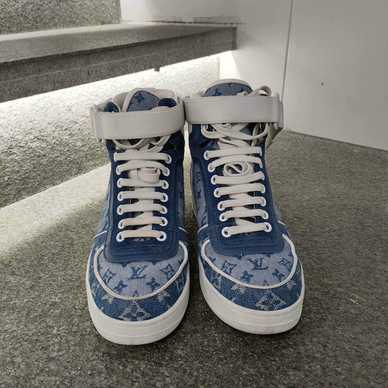 LV/路易威登 高幫板鞋 95新Boombox Monogram 帆布 丹寧布 高幫 時尚板鞋 女款 牛仔37.5碼-3