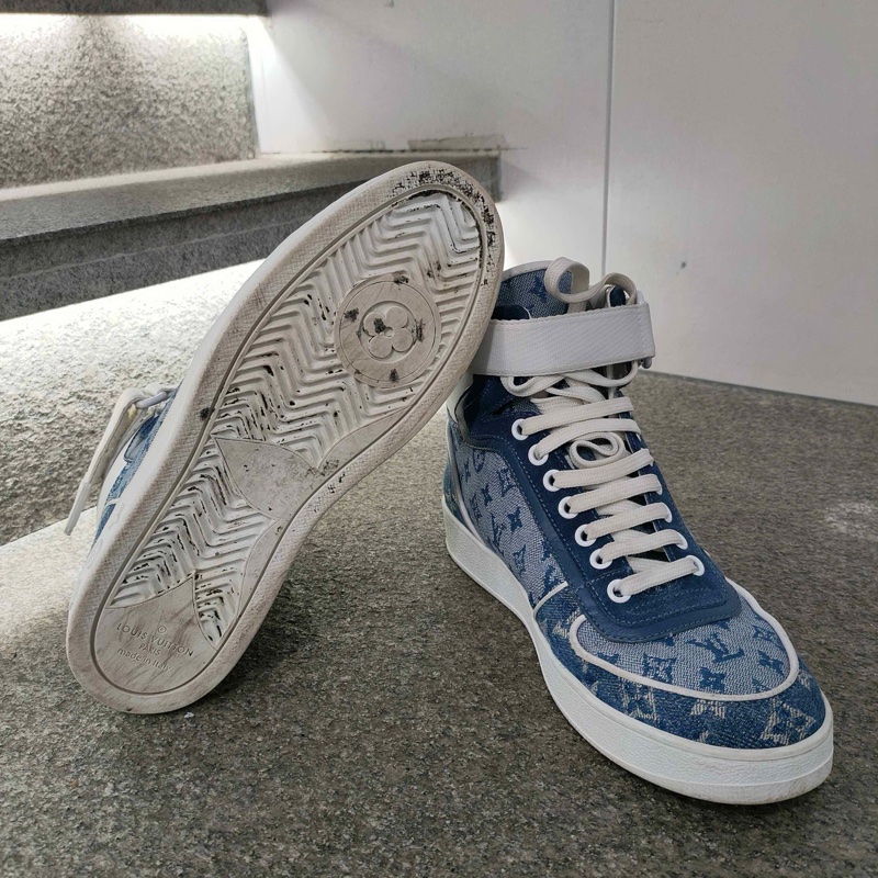 LV/路易威登 高幫板鞋 95新Boombox Monogram 帆布 丹寧布 高幫 時尚板鞋 女款 牛仔37.5碼-5
