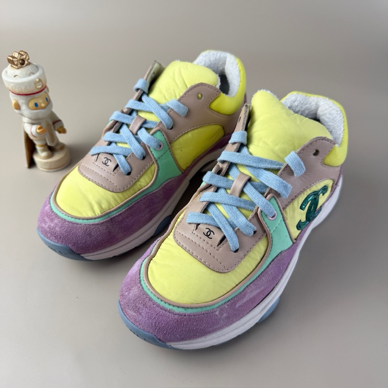 CHANEL/香奈兒 馬卡龍雙C系帶休閒鞋 35.5碼 99新 品相不錯 YLP425-0