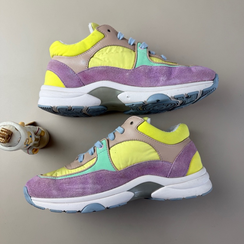 CHANEL/香奈兒 馬卡龍雙C系帶休閒鞋 35.5碼 99新 品相不錯 YLP425-3