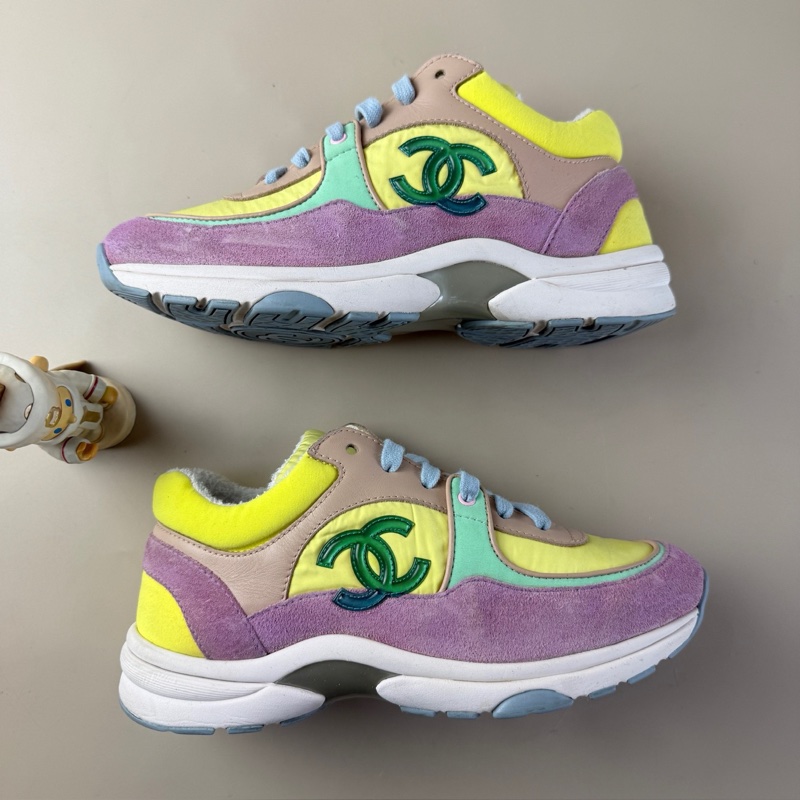 CHANEL/香奈兒 馬卡龍雙C系帶休閒鞋 35.5碼 99新 品相不錯 YLP425-4