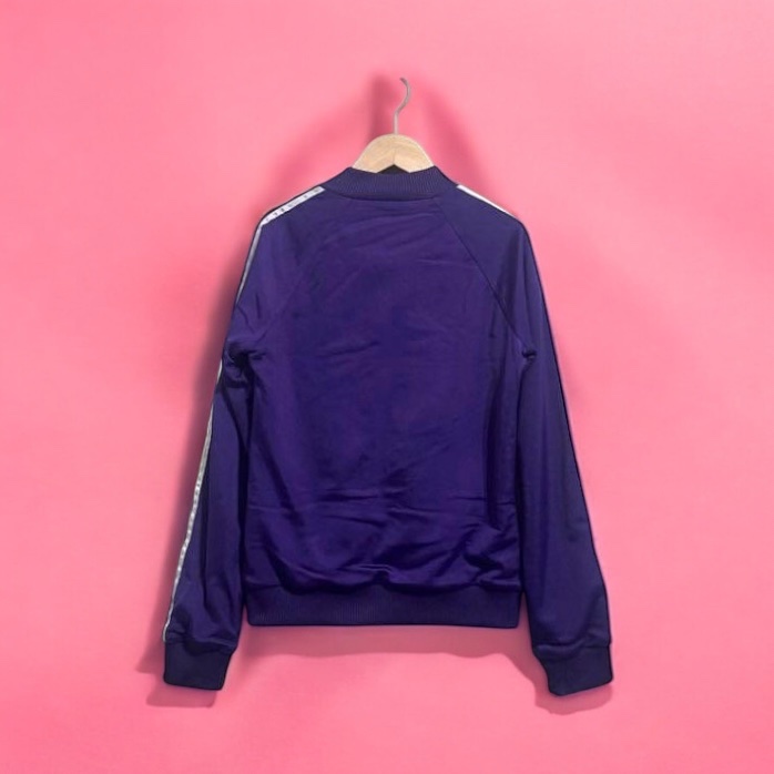 Adidas Y2K 經典三條紋口袋拉鍊運動外套  落肩立領夾克 紫 女 S 36  vintage 魷魚遊戲-2