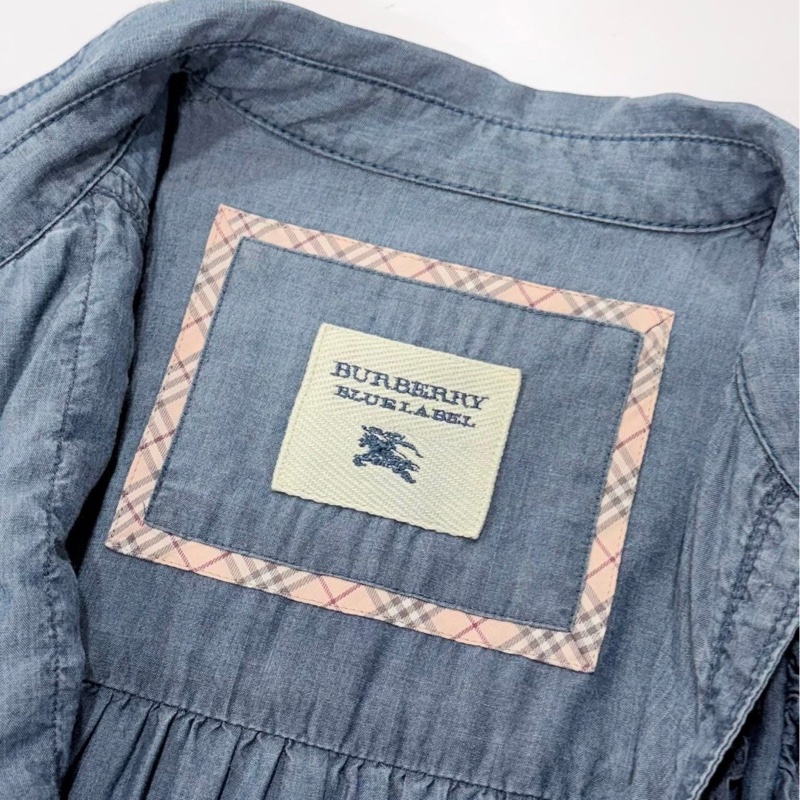 BURBERRY 藍標 荷葉滾邊天絲寬擺牛仔上衣-2