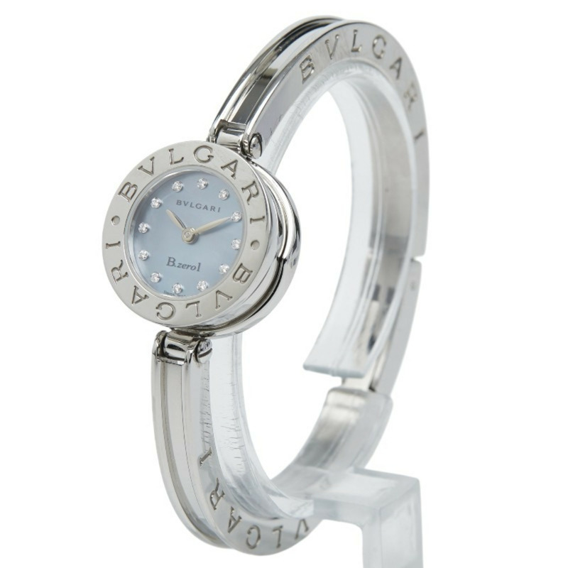 寶格麗 B-ZERO1 12P 鑲鑽藍色錶盤腕錶 BZ22S 石英不鏽鋼女錶-1