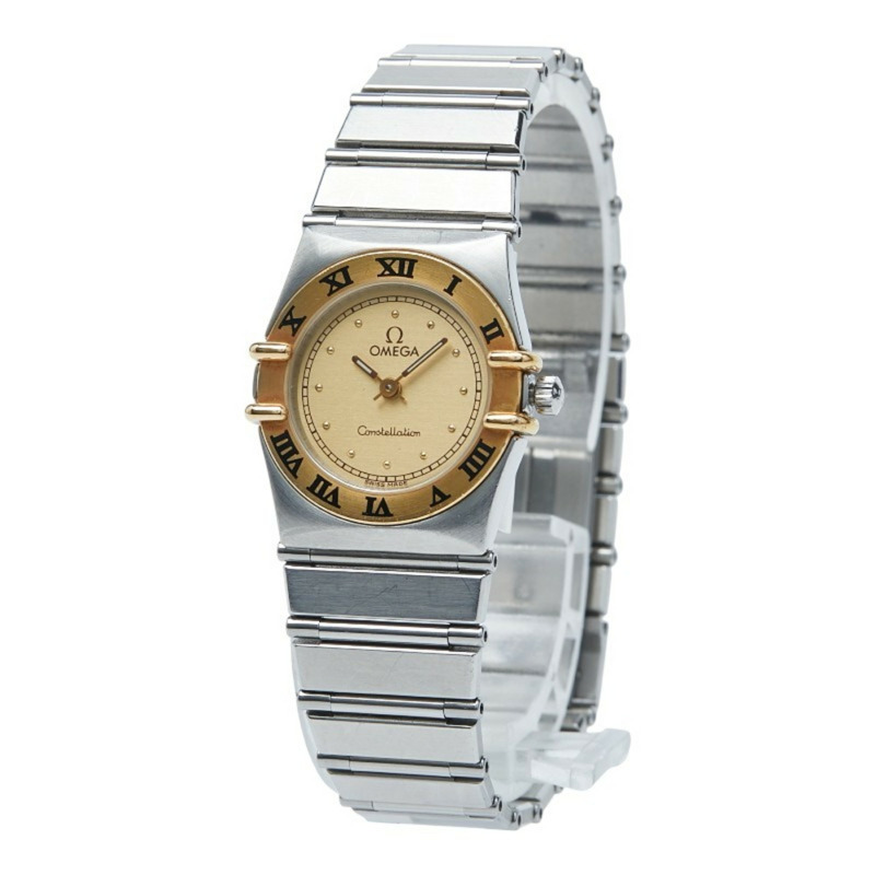 歐米茄星座系列石英腕錶，金色錶盤，不鏽鋼錶殼，黃金材質，女士款，OMEGA-1