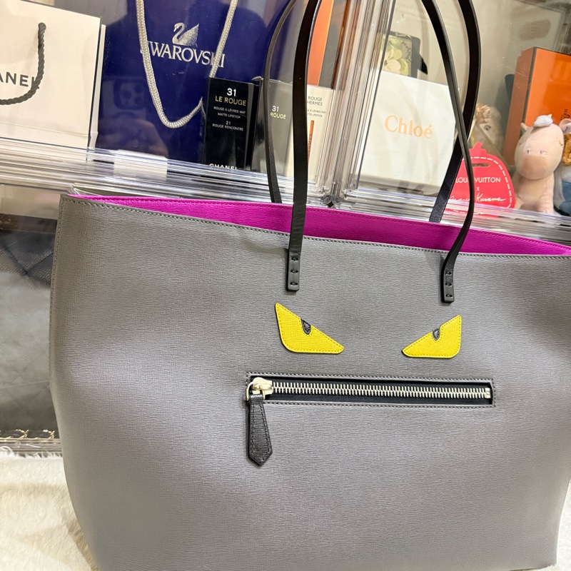 Fendi 怪獸托特包 可肩背 灰色 不重 好-39