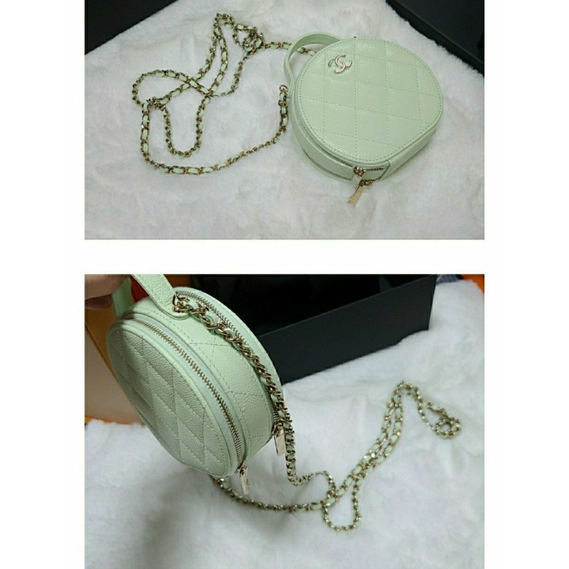 CHANEL 頂部手柄圓形包 魚子醬金箔薄荷鈴鼓包 盒子包-2
